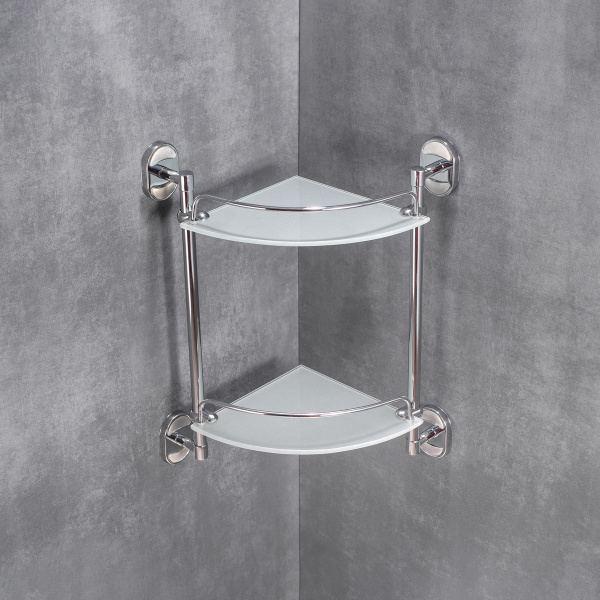 Полка для ванной комнаты стеклянная РМС A9010 угловая двойная