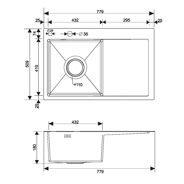 Изображение mrk-7851bl-l набор 2 в1 рмс/кухонная мойка с правым крылом + дозатор