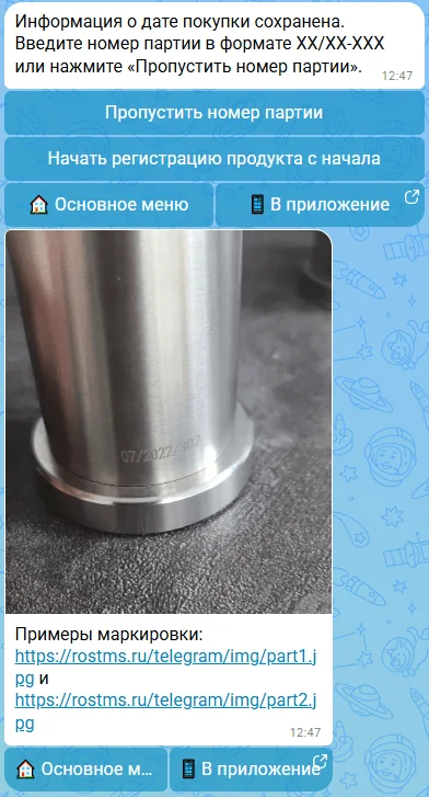 Шаг 8: ввод или пропуск номера партии