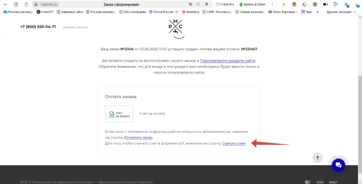 Шаг 10: Скачивание счёта в формате PDF