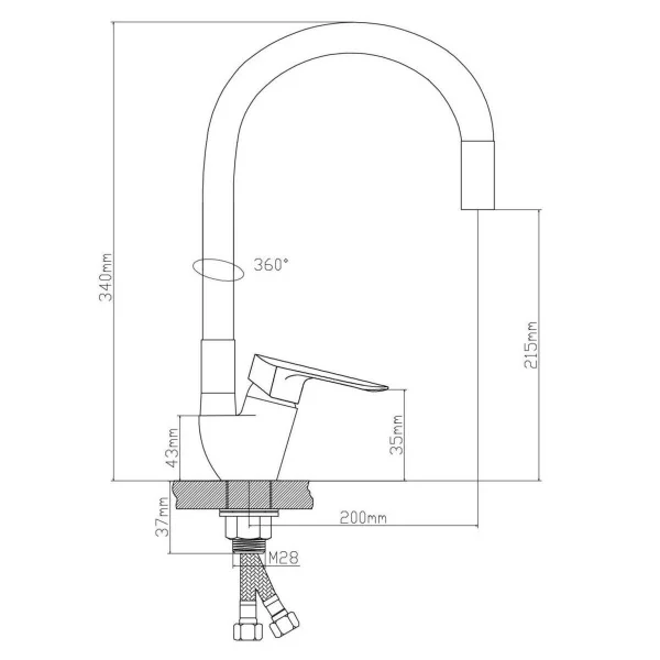 Смеситель для кухни BOOU B8274-10F-E307A с гибким изливом Латунь Черный