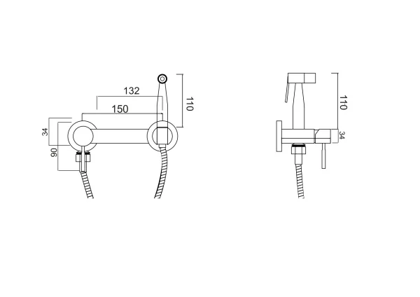 Схема гигиенический душ со смесителем РМС SUS129-5-2 Нержавеющая сталь