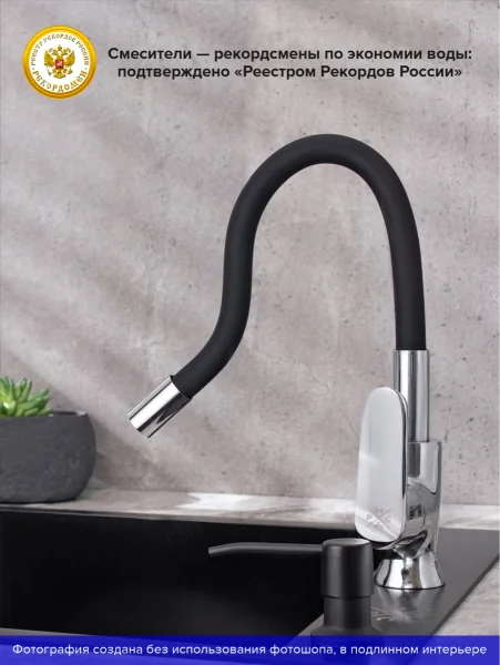 Смеситель для кухни РМС SL123BL-016F-1 с гибким изливом Черный