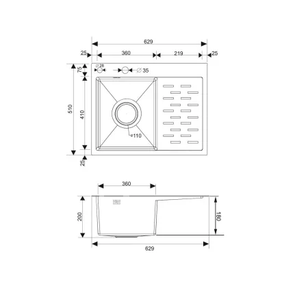 MRK-6350BL-L Набор 2 в1 РМС/кухонная мойка с правым крылом + дозатор