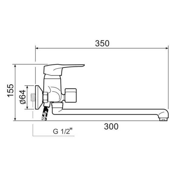 Смеситель для ванны с душем РМС SL55-006E однорычажный Хром