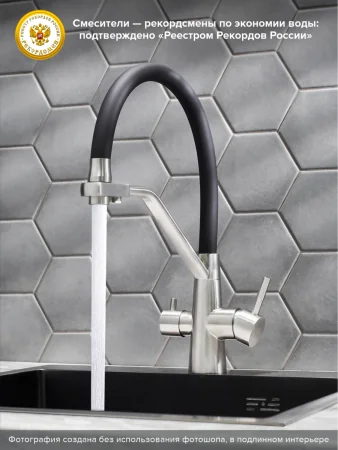 Смеситель для кухни РМС SUS127BL-016F-015 с фильтром для питьевой воды Нержавеющая сталь Черный