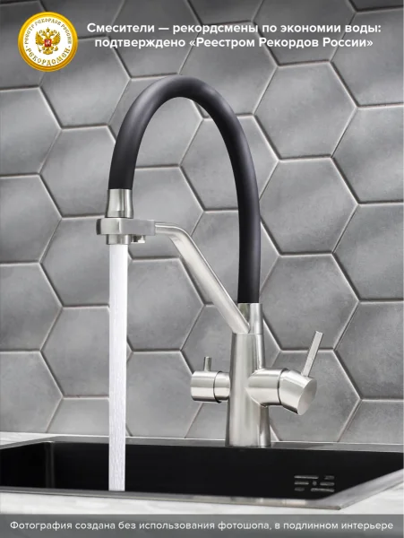 Смеситель для кухни РМС SUS127BL-016F-015 с фильтром для питьевой воды Нержавеющая сталь Черный