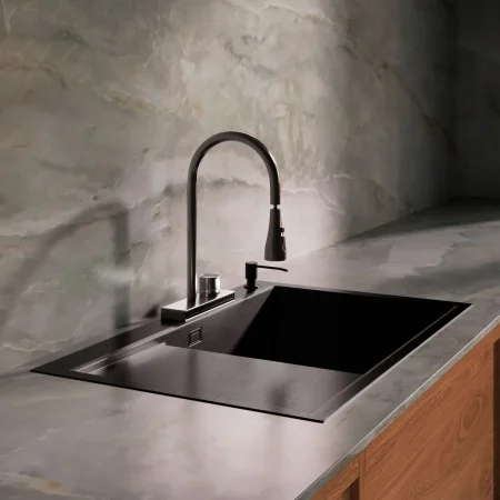 Комплект Мойка для кухни с правым крылом и дозатор РМС MRK-7851BL-R Темный графит