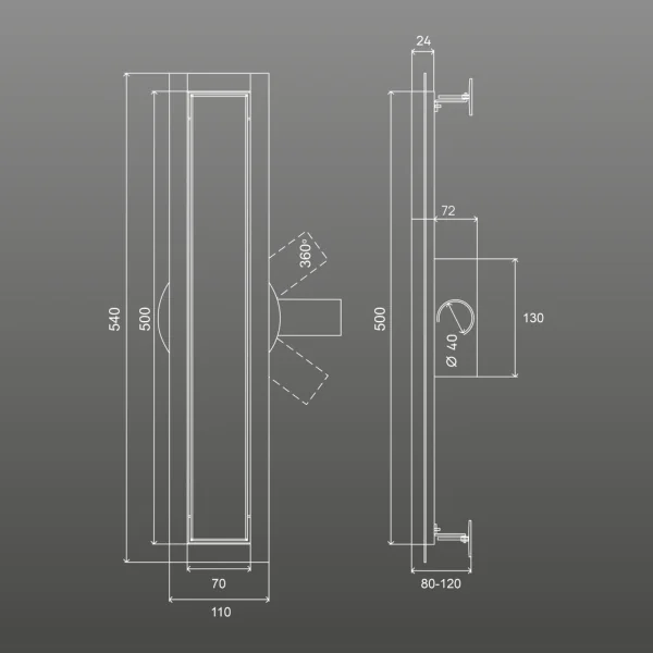 Трап для душа линейный РМС ТЛ02-50х7см Нержавеющая сталь