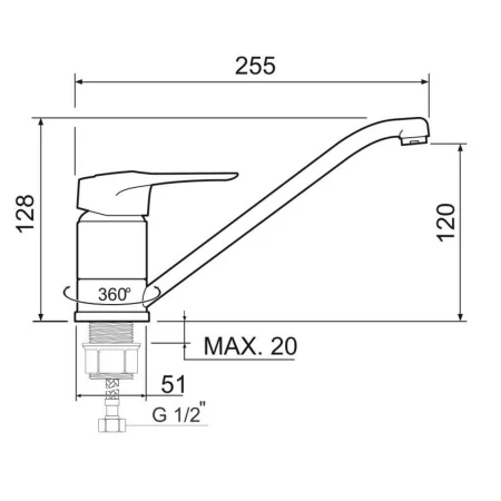 Смеситель для кухни РМС SL55-004F-25 с длинным изливом Хром