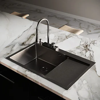 Комплект Мойка для кухни с правым крылом и дозатор РМС MRK-7851BL-L Темный графит