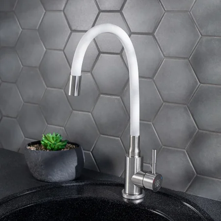 Смеситель для кухни РМС SUS124W-016F с гибким изливом Белый