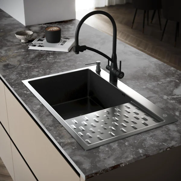 MRK-8050BL-L Набор 2 в1 РМС/ кухонная мойка с правым крылом + дозатор