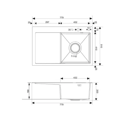 Комплект Мойка для кухни с правым крылом и дозатор РМС MRK-7851BL-R Темный графит