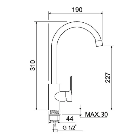 Смеситель для кухни РМС SL133-017F глянцевый с высоким изливом Хром