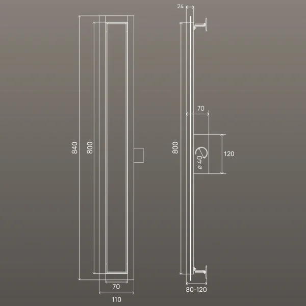 Трап для душа линейный РМС ТЛ01-80х7см Нержавеющая сталь