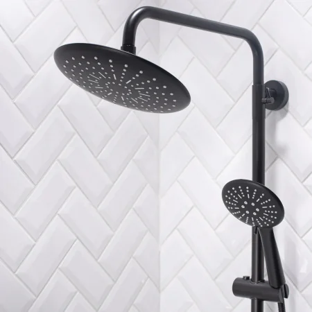 Душевая стойка РМС SUS124BL-009DK с тропическим душем Нержавеющая сталь Черный