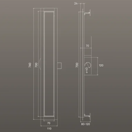 Трап для душа линейный РМС ТЛ01-70х7см Нержавеющая сталь