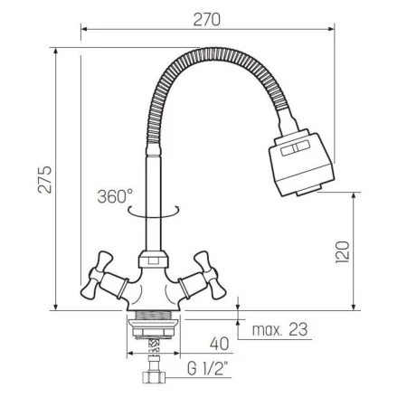 Смеситель для кухни РМС SL138-279F с гибким изливом с переключением Хром
