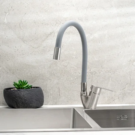 Смеситель для кухни РМС SUS126GY-016F с гибким изливом Нержавеющая сталь Серый