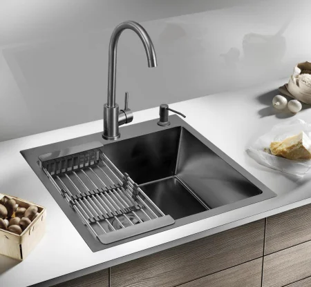 MR-6050BL Набор 3 в 1 РМС (кухонная мойка+ корзина раздвижная+ дозатор врезной)