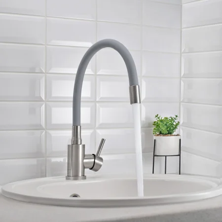 Смеситель для кухни РМС SUS124GY-016F с гибким изливом Нержавеющая сталь Серый