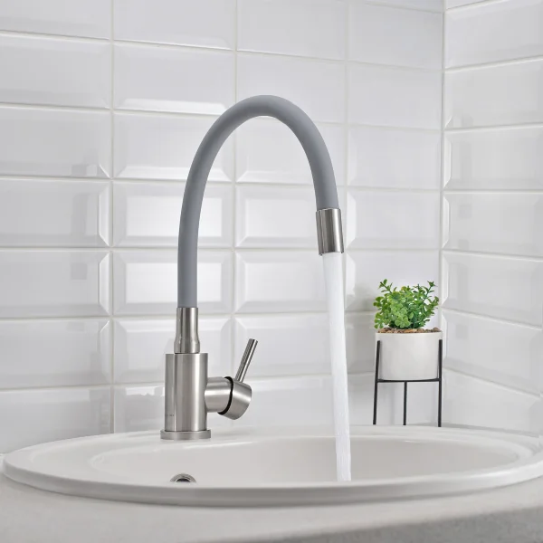 Смеситель для кухни РМС SUS124GY-016F с гибким изливом Нержавеющая сталь Серый