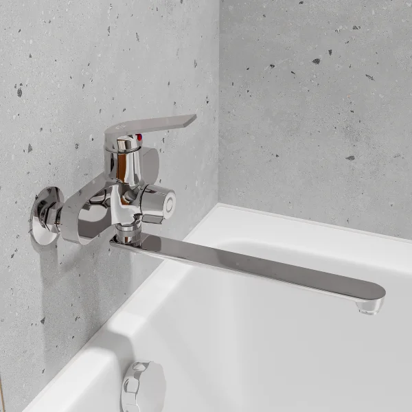PL7CH-006E Смеситель для ванны с длинным изливом из высокопрочного пластика-Хром