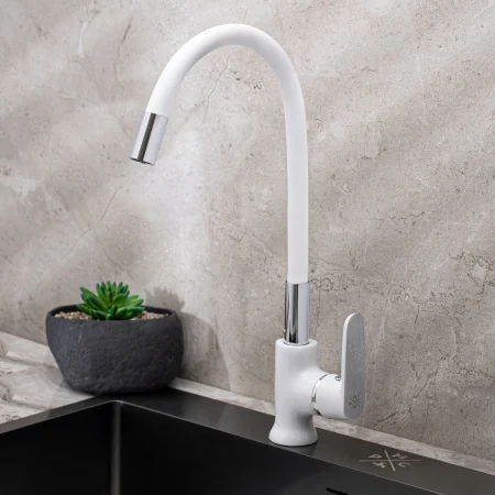 Смеситель для кухни РМС SL123W-016F-1 с гибким изливом Белый