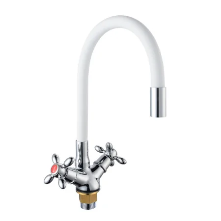 Смеситель для кухни BOOU BA5318-1F-E351A-B702 с гибким изливом Латунь Белый