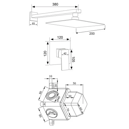 Душевой комплект встраиваемый РМС SUS129-2 Нержавеющая сталь