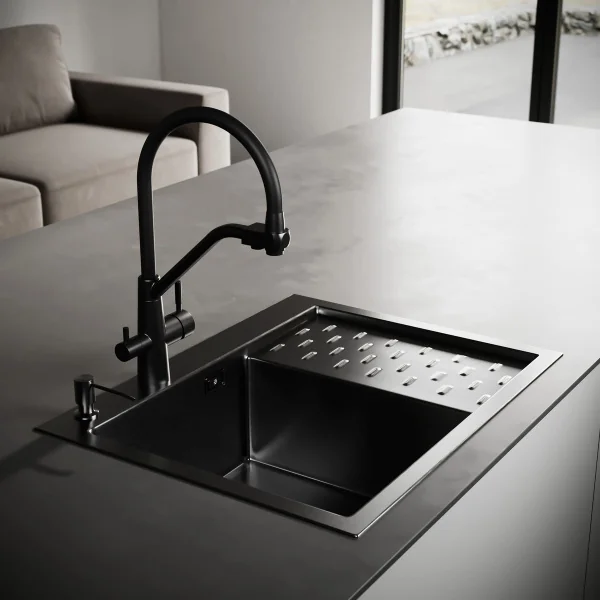 MRK-6350BL-L Набор 2 в1 РМС/кухонная мойка с правым крылом + дозатор