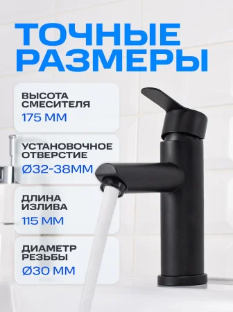 Смеситель для раковины РМС SUS124BL-001F Нержавеющая сталь Черный