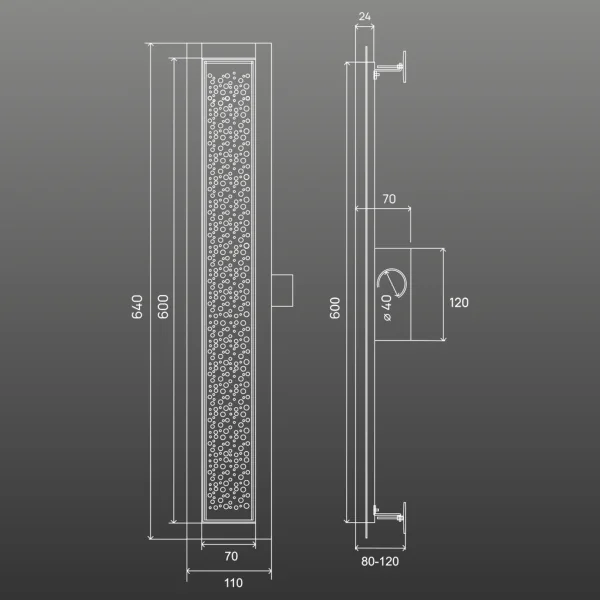 Трап для душа линейный РМС ТЛ04-60х7см Нержавеющая сталь