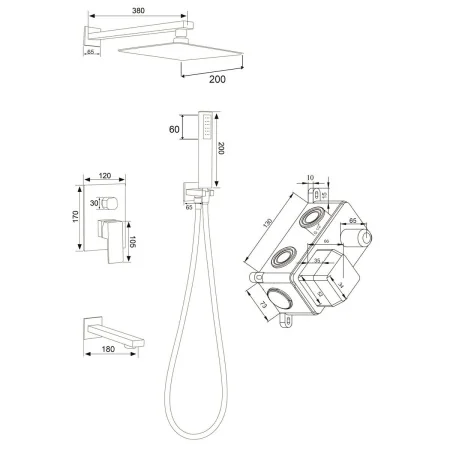 Душевой комплект встраиваемый РМС SUS129-2S Нержавеющая сталь