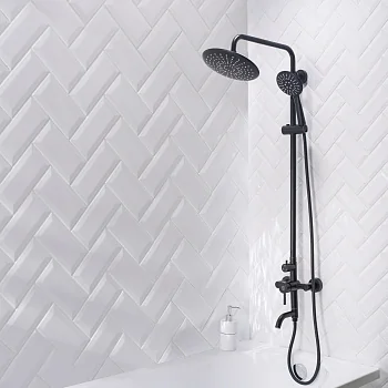 Душевая стойка РМС SUS124BL-009DK с тропическим душем Нержавеющая сталь Черный