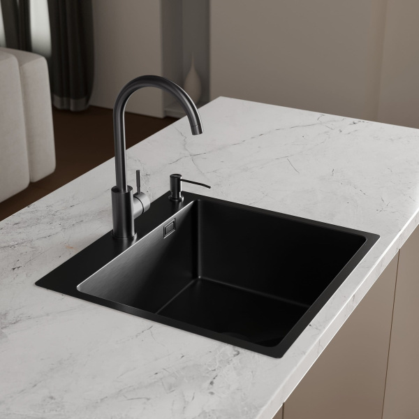 MR-5050BL Набор 3 в 1 РМС (кухонная мойка+ корзина раздвижная+ дозатор врезной)