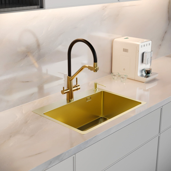 MR-5843G набор 3 в 1 РМС (кухонная мойка+ корзина раздвижная+ дозатор врезной)