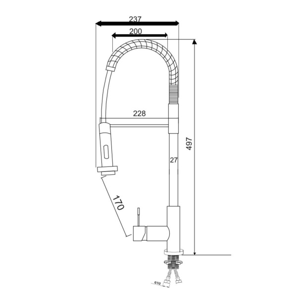 Смеситель для кухни РМС SUS124-016F-2 с вытяжным изливом Нержавеющая сталь
