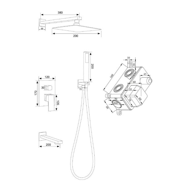 Душевой комплект встраиваемый РМС SUS129BL-2S Черный