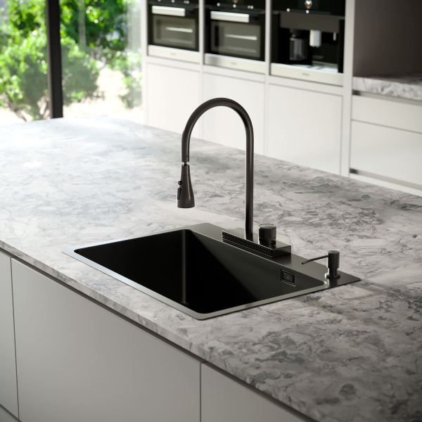 MR-5843BL Набор 3 в 1 РМС (кухонная мойка+ корзина раздвижная+ дозатор врезной)