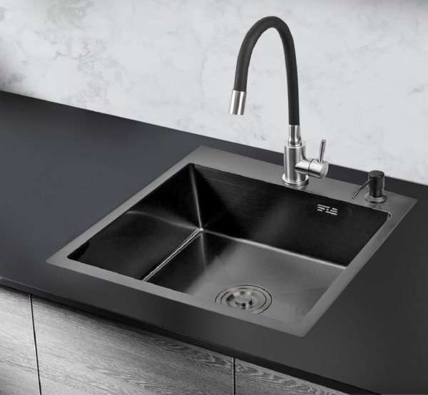 MR-5050BL Matte Набор 3 в 1 РМС (кухонная мойка+ корзина раздвижная+ дозатор врезной)