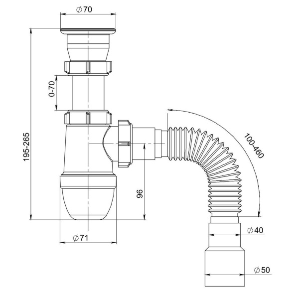 Сифон для раковины прикручивающийся РМС СУ-02 Белый