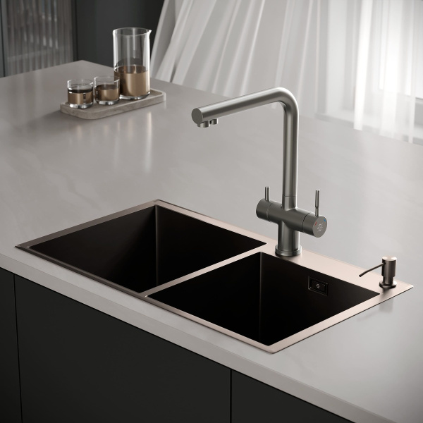 MR-7843BL Набор 3 в 1 РМС (кухонная мойка+ корзина раздвижная+ дозатор врезной)