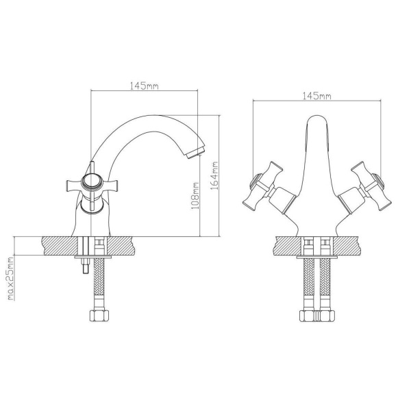 Смеситель для раковины BOOU BA5341-1-B723 двуручковый Латунь