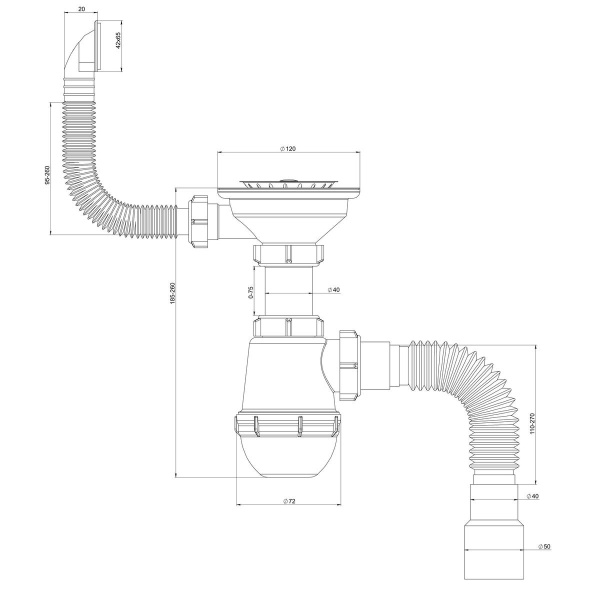 Сифон для мойки с прямоугольным переливом РМС СЕМ-П