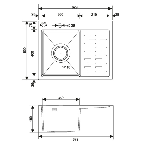 Изображение mrk-6350bl-l набор 2 в1 рмс/кухонная мойка с правым крылом + дозатор
