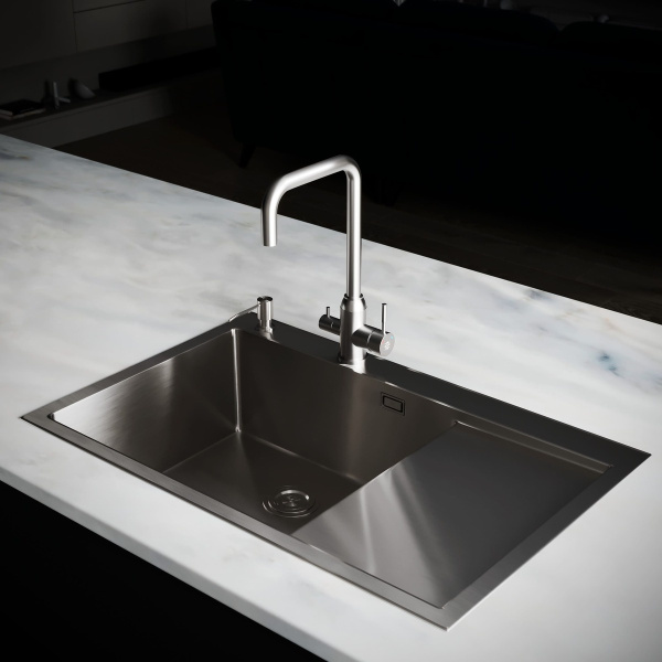 Комплект Мойка для кухни с правым крылом и дозатор РМС MRK-7851L Серый