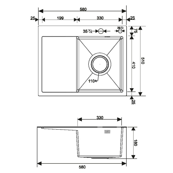 Изображение mrk-5851bl-r набор 2 в1 рмс/кухонная мойка с левым крылом + дозатор