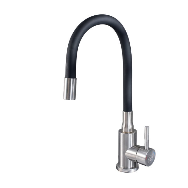 Смеситель для кухни РМС SUS124BL-016F с гибким изливом Нержавеющая сталь Черный